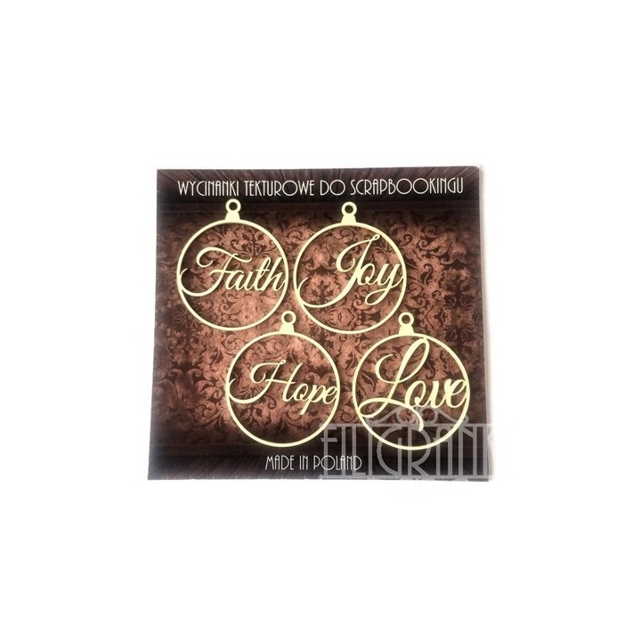 (XMAS_077)Filigranki Laser Cut Chipboards CHRISTMAS BALLS set 4 pcs