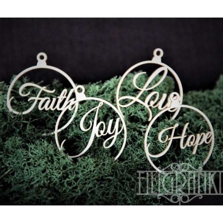 (XMAS_077)Filigranki Laser Cut Chipboards CHRISTMAS BALLS set 4 pcs