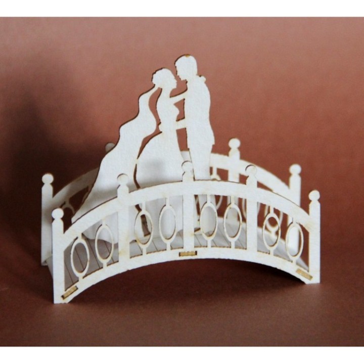 (3D_PARA_MOSTEK)Filigranki Laser Cut Chipboards 3D wedding couple on a bridge