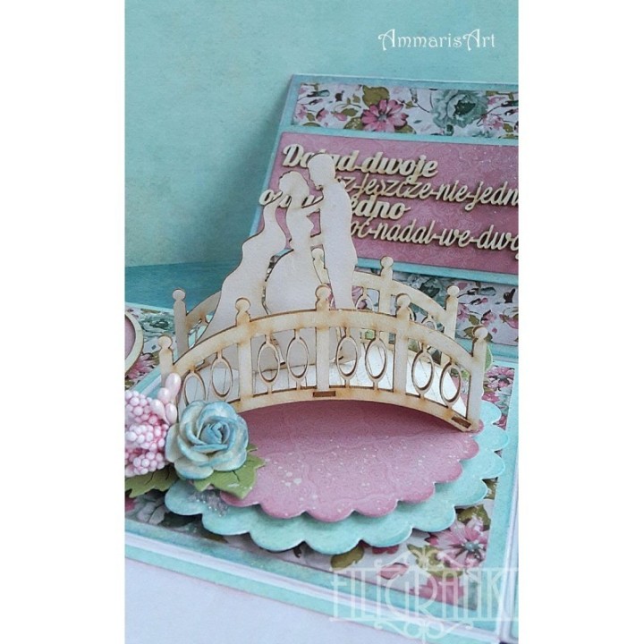 (3D_PARA_MOSTEK)Filigranki Laser Cut Chipboards 3D wedding couple on a bridge