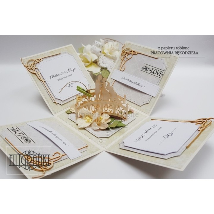 (3D_PARA_MOSTEK)Filigranki Laser Cut Chipboards 3D wedding couple on a bridge