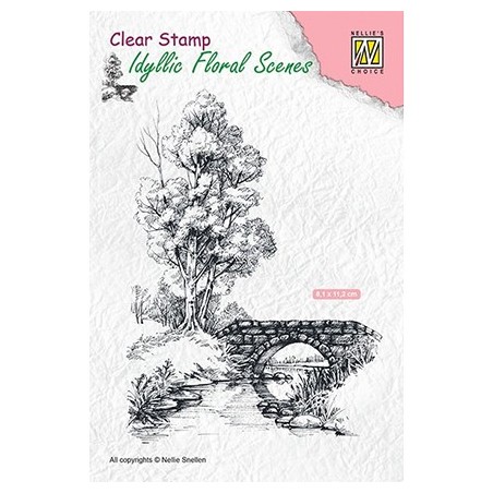 (IFS011)Nellie's Choice Clear Stamp idyllic floral scene Scene with stream and bridge