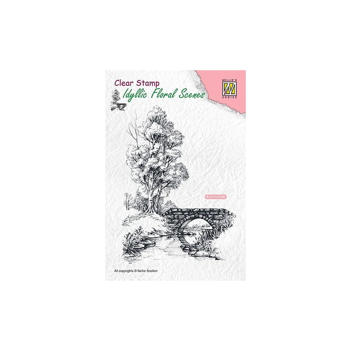 (IFS011)Nellie's Choice Clear Stamp idyllic floral scene Scene with stream and bridge