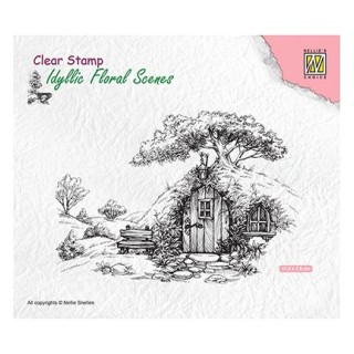 (IFS012)Nellie's Choice Clear Stamp idyllic floral scene Scene with old house