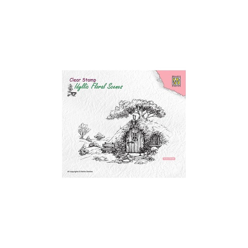 (IFS012)Nellie's Choice Clear Stamp idyllic floral scene Scene with old house