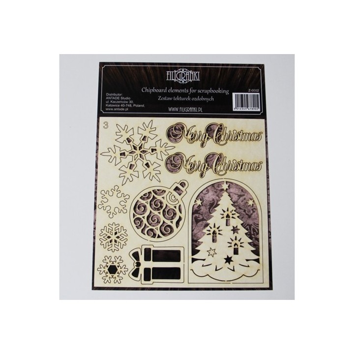(ZESTAW_003)Filigranki Laser Cut Chipboards CHRISTMAS SET 9pcs