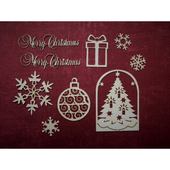 (ZESTAW_003)Filigranki Laser Cut Chipboards CHRISTMAS SET 9pcs