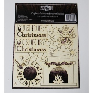 (ZESTAW_006)Filigranki Laser Cut Chipboards MERRY CHRISTMAS SET 14 pcs