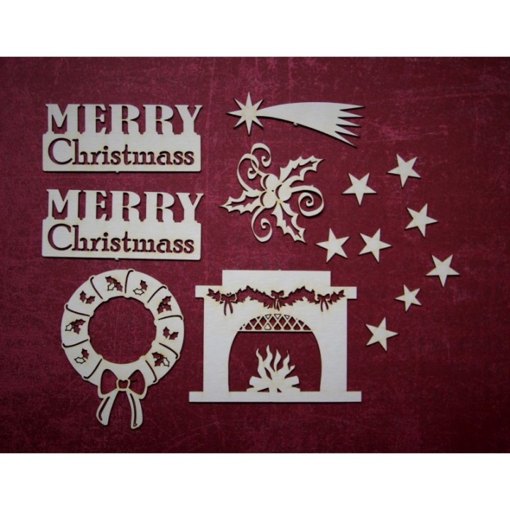 (ZESTAW_006)Filigranki Laser Cut Chipboards MERRY CHRISTMAS SET 14 pcs
