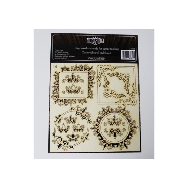 (ZESTAW_014)Filigranki Laser Cut Chipboards FRAMES AND CORNERS SET 15 pcs