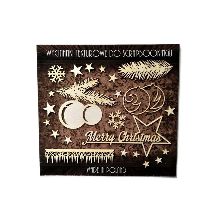 (ZESTAW_020)Filigranki Laser Cut Chipboards MERRY CHRISTMAS set 23pcs