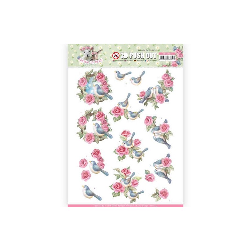 (SB10333)3D Pushout - Amy Design - Spring is Here - Birds and Roses