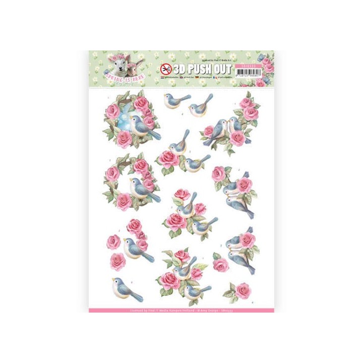 (SB10333)3D Pushout - Amy Design - Spring is Here - Birds and Roses