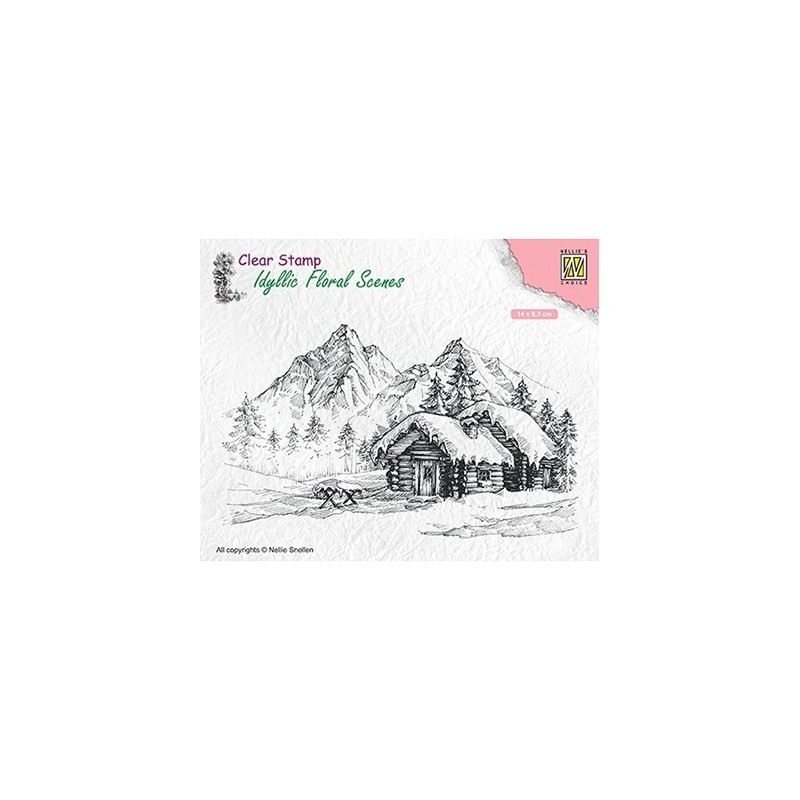 (IFS015)Nellie`s Choice Clearstamp - Snowy landscape with cottage