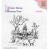 (CT027)Nellie's Choice Clear Stamp Christmas time Wintery scene with church & reindeer