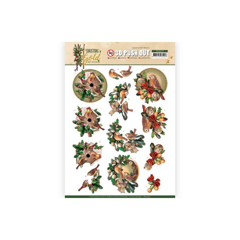 (SB10370)3D Pushout - Amy Design - Christmas in Gold - Birds in Gold
