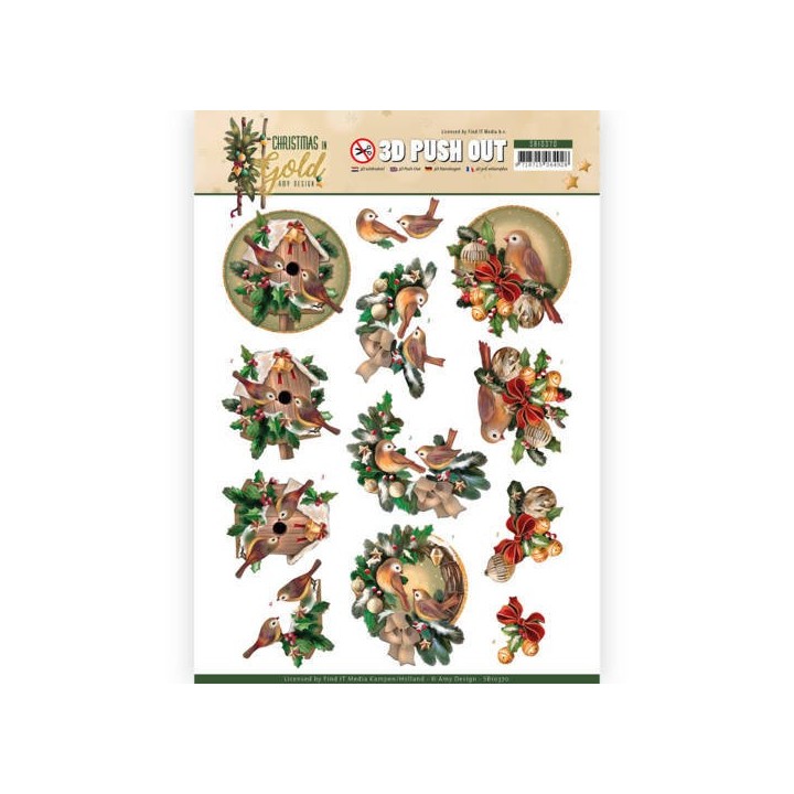 (SB10370)3D Pushout - Amy Design - Christmas in Gold - Birds in Gold