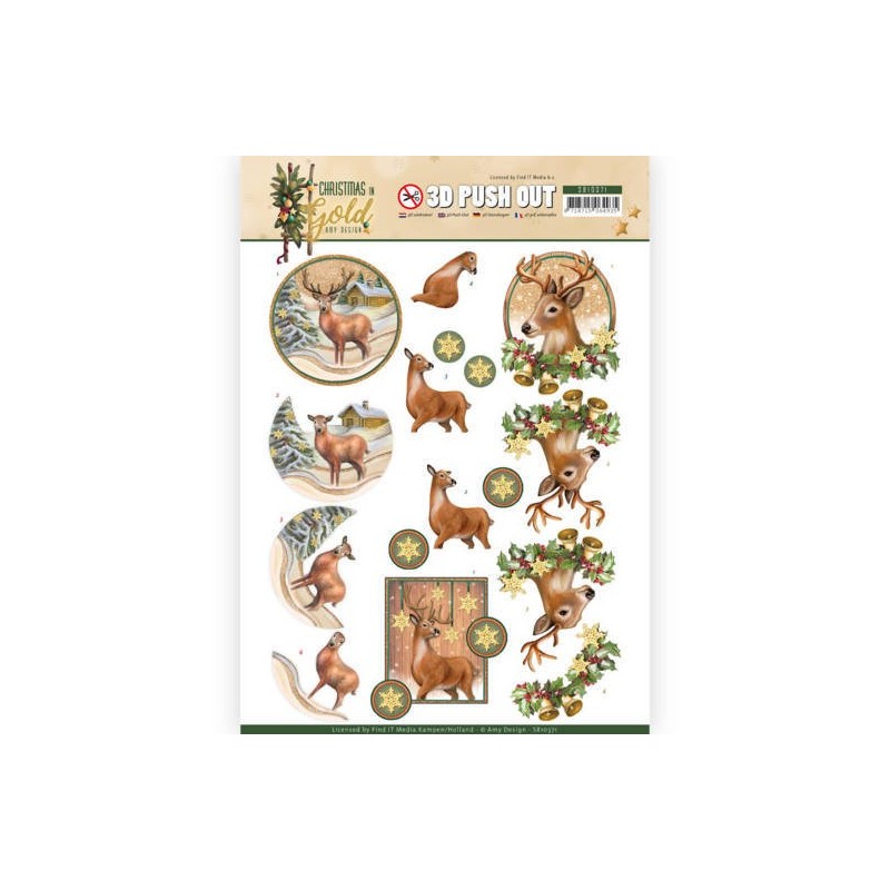 (SB10371)3D Pushout - Amy Design - Christmas in Gold - Deers in Gold