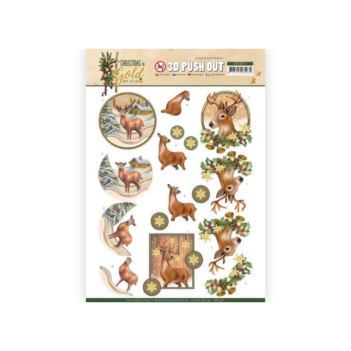 (SB10371)3D Pushout - Amy Design - Christmas in Gold - Deers in Gold
