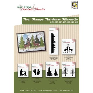 (CSIL005)Nellie's Choice Clear stamps Christmas Silhouette Pine tree border