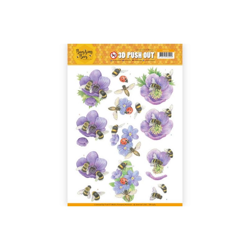 (SB10365)3D Pushout - Jeanines Art - Buzzing Bees - Purple Flowers