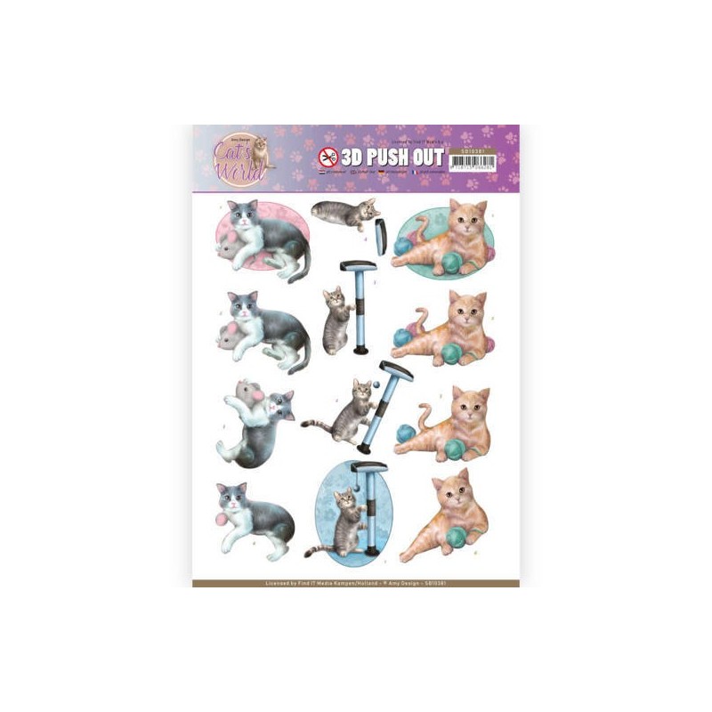 (SB10381)3D Pushout - Amy Design - Cats World - Playing Cats