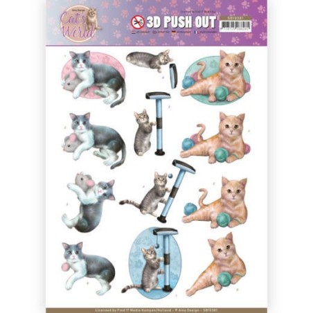 (SB10381)3D Pushout - Amy Design - Cats World - Playing Cats