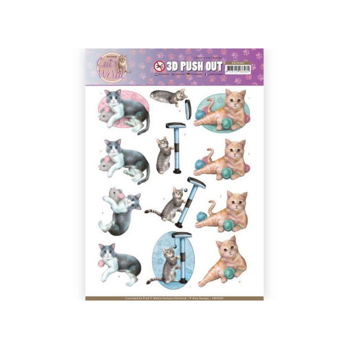 (SB10381)3D Pushout - Amy Design - Cats World - Playing Cats