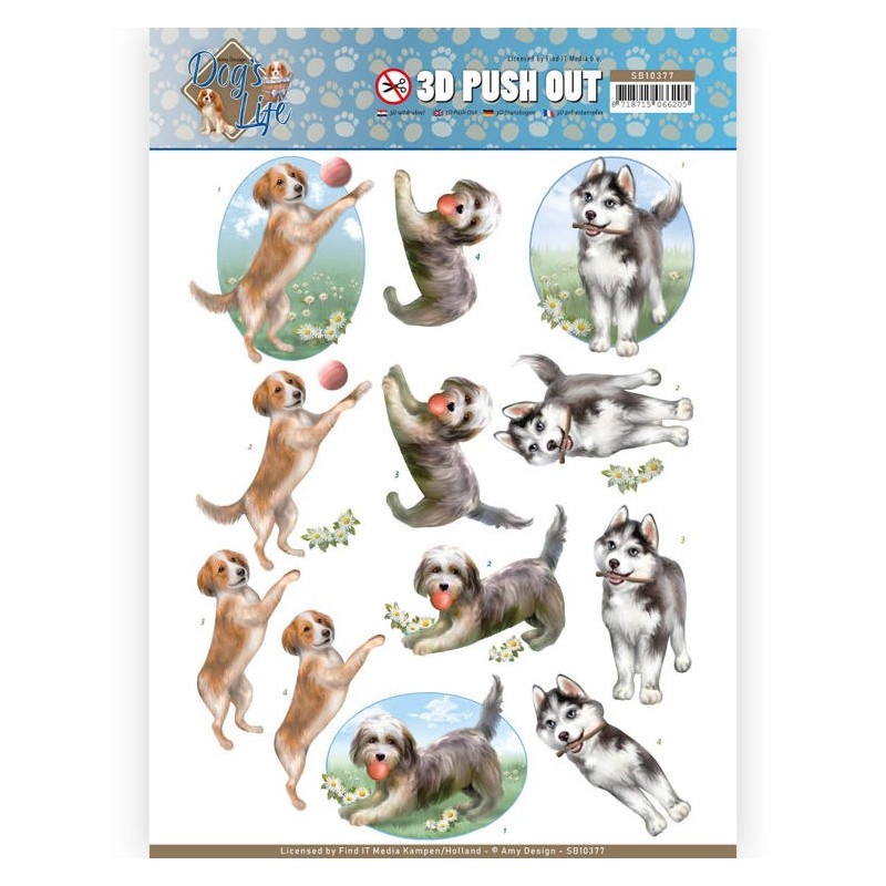 (SB10377)3D Pushout - Amy Design - Dog's Life - Playing Dogs