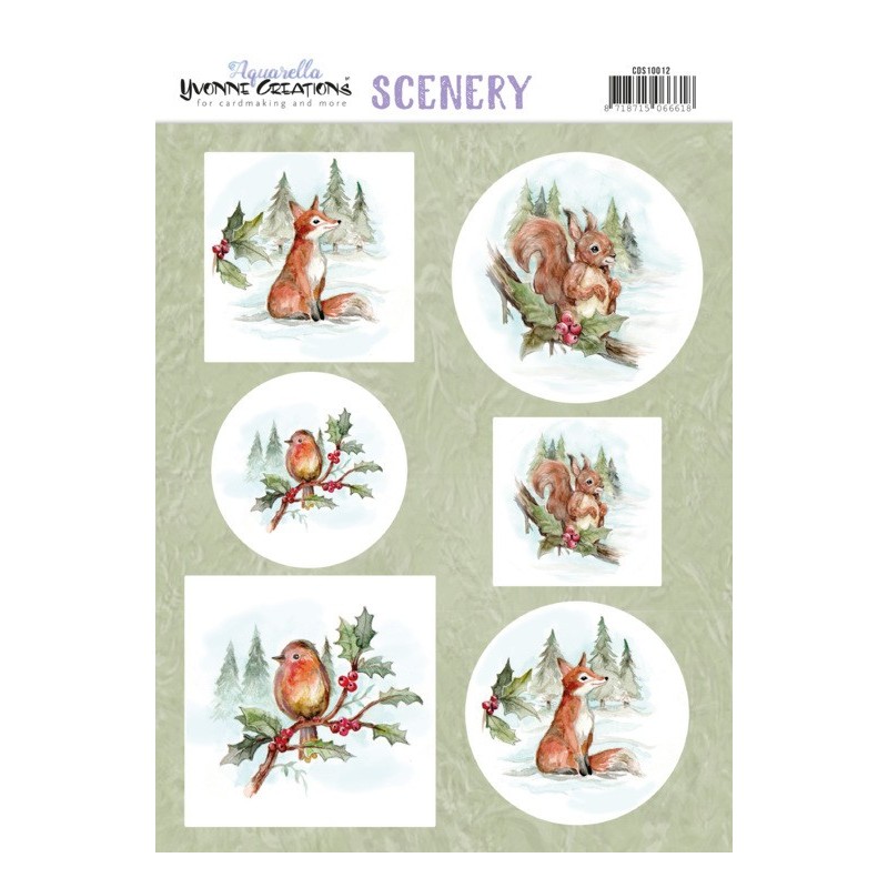 (CDS10012)Scenery - Yvonne Creations - Aquarella - Christmas Animals