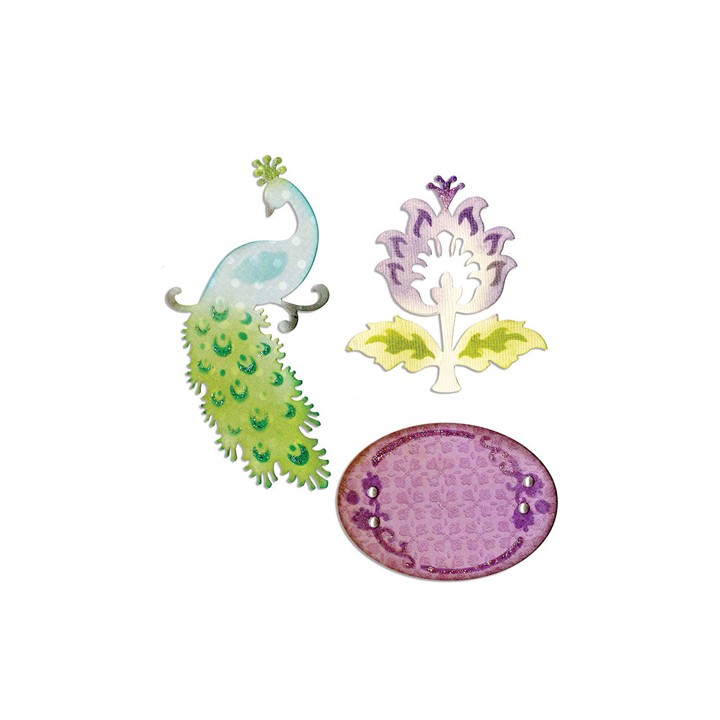 (659070)Thinlits Die Set 3PK - Peacock, Frame & Flower
