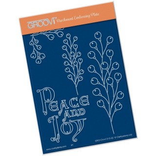 (GRO-CH-41315-02)Groovi® plate A6 BERRY BRANCH WITH PEACE & JOY