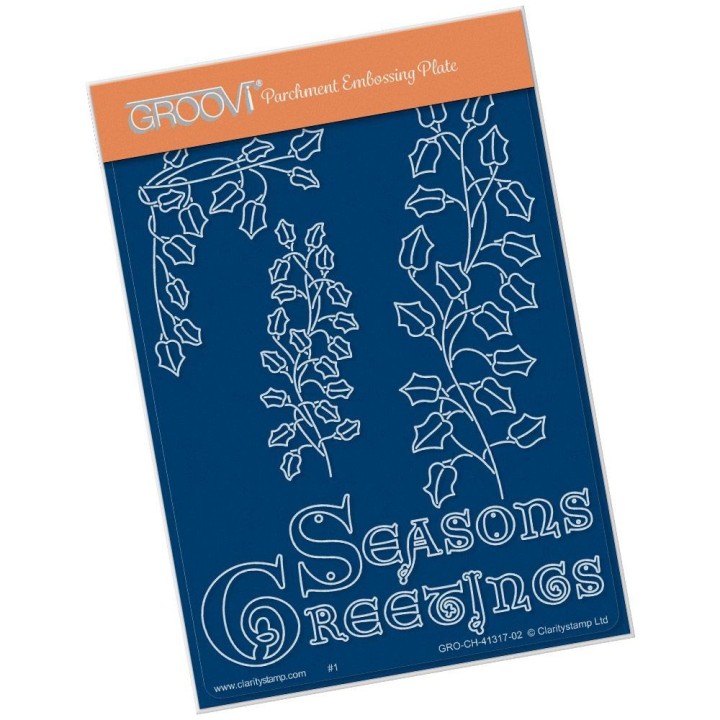 (GRO-CH-41317-02)Groovi® plate A6 IVY BRANCH WITH SEASONS GREETINGS