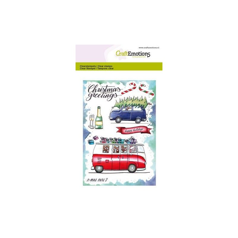 (1656)CraftEmotions clearstamps A6 - x-mass cars 2 Carla Creaties