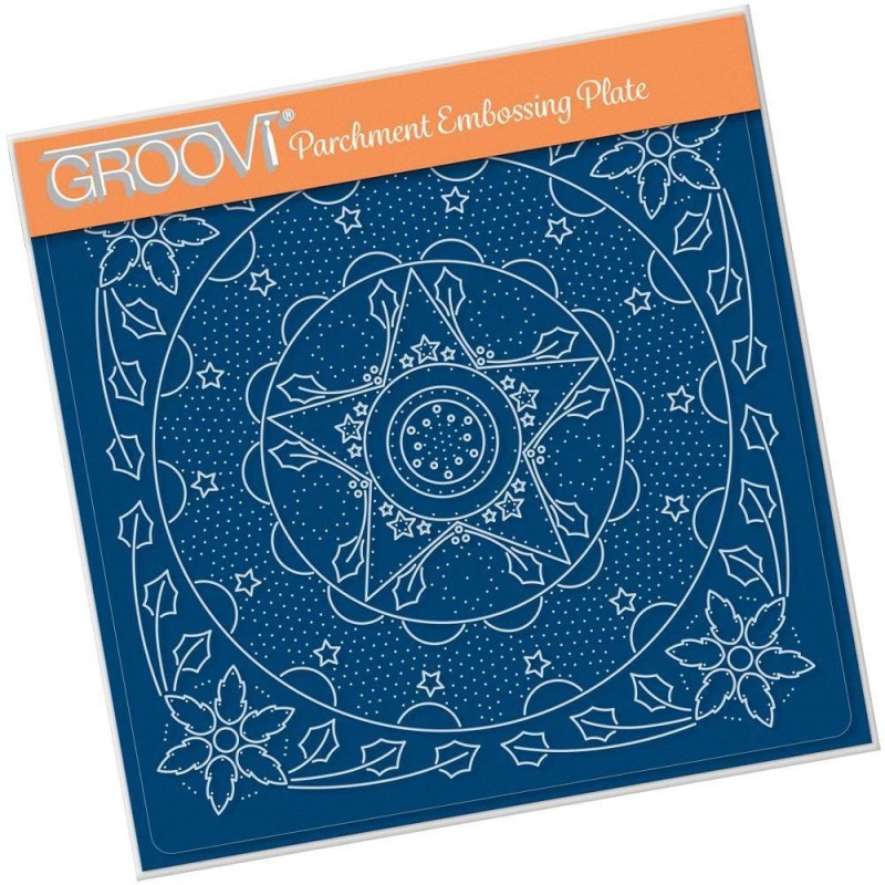 (GRO-CH-41298-03)Groovi Plate A5 TINA'S EMBROIDERY HOLLY & STAR