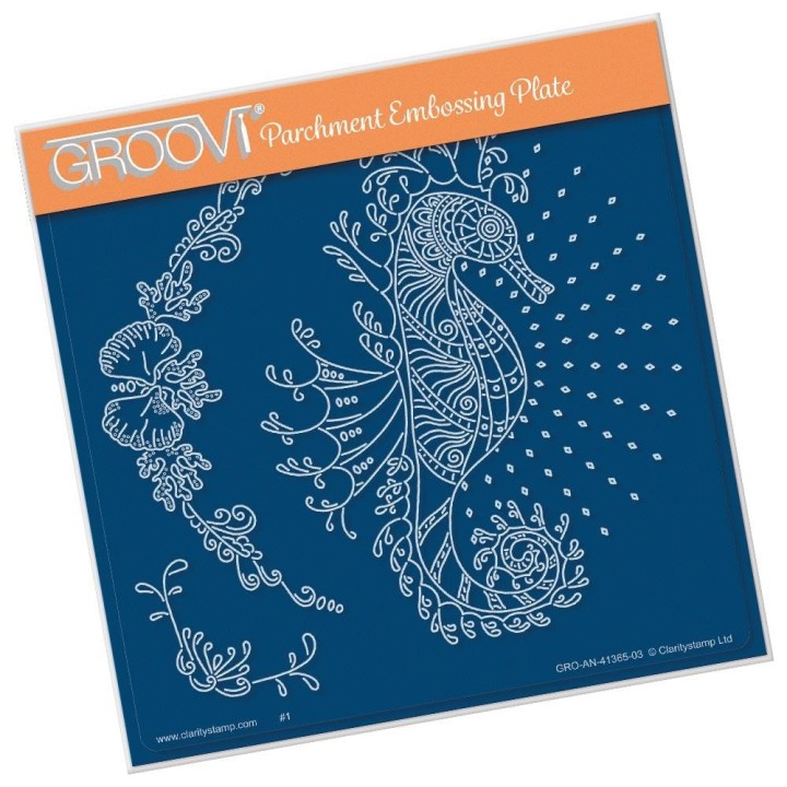 (GRO-AN-41365-03)Groovi Plate A5 CHERRY GREEN'S SEAHORSE & CORAL FLOURISH
