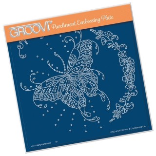 (GRO-AN-41367-03)Groovi Plate A5 CHERRY GREEN'S BUTTERFLY & FLORAL FLOURISH