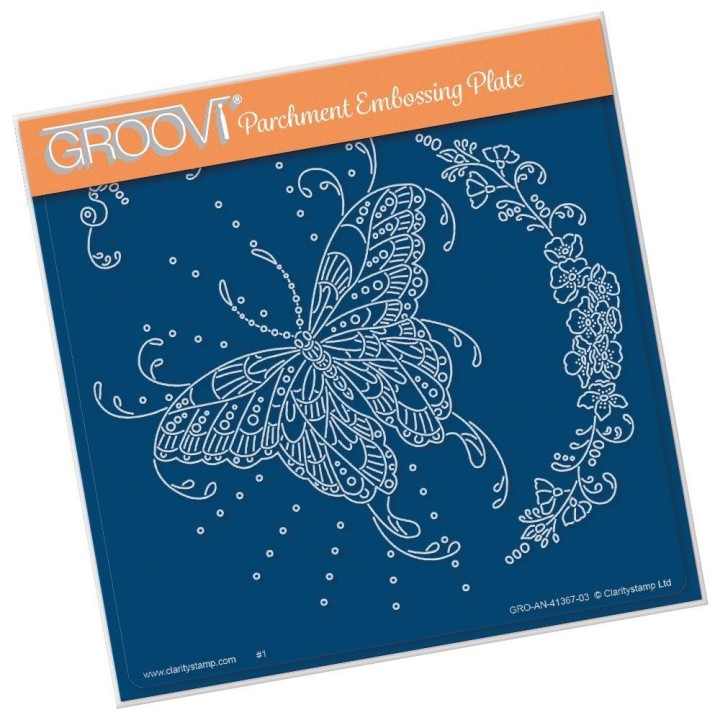 (GRO-AN-41367-03)Groovi Plate A5 CHERRY GREEN'S BUTTERFLY & FLORAL FLOURISH