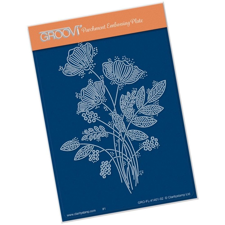 (GRO-FL-41401-02)Groovi® plate A6 TINA'S FLORAL SPRAY BOUQUET