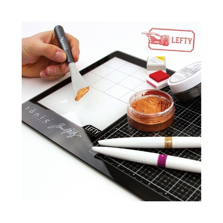 (2632E)Tonic Studios Tools - Travel Glass media mat (40,0x26,0cm) Left handed Tim Holtz