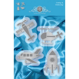 (1201/0066)Lin & Lene stencil airplane (2x)-helicopter-racket