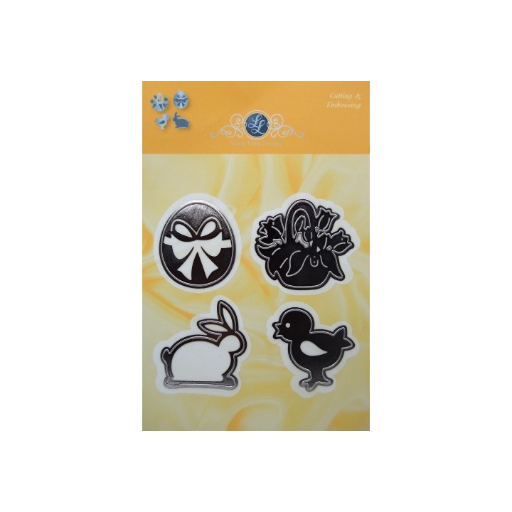 (1201/0058)Lin & Lene pochoir Lapin-poulet-oeuf panier