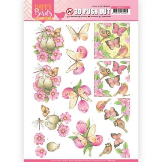 (SB10415)3D Pushout - Jeanine's Art - Happy Birds - Pink Dance