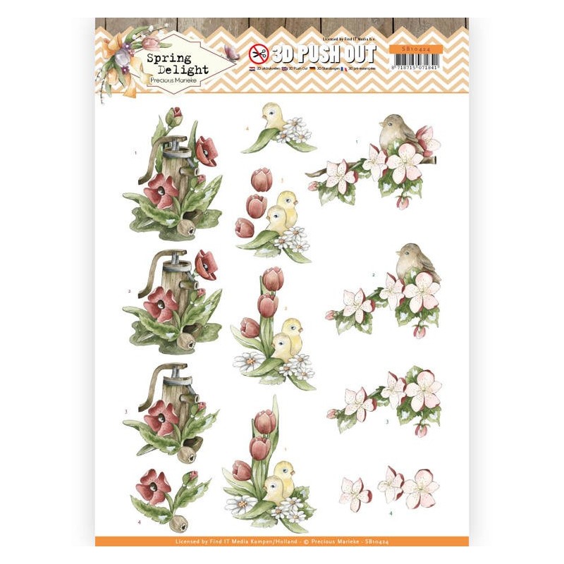 (SB10424)3D Pushout - Precious Marieke - Spring Delight - Red Flowers