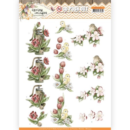 (SB10424)3D Pushout - Precious Marieke - Spring Delight - Red Flowers