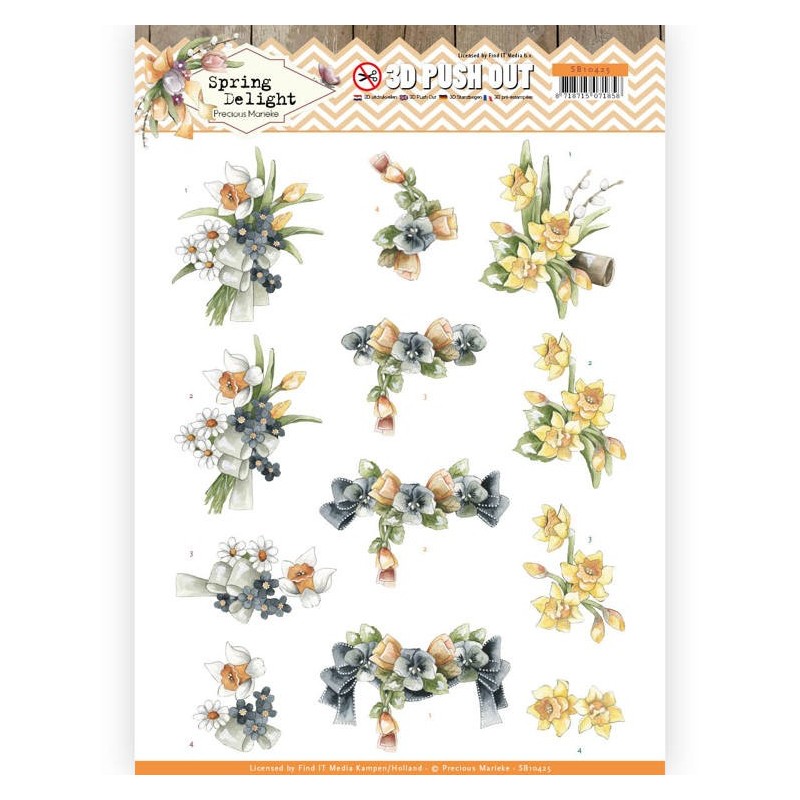 (SB10425)3D Pushout - Precious Marieke - Spring Delight - Violets and Daffodils