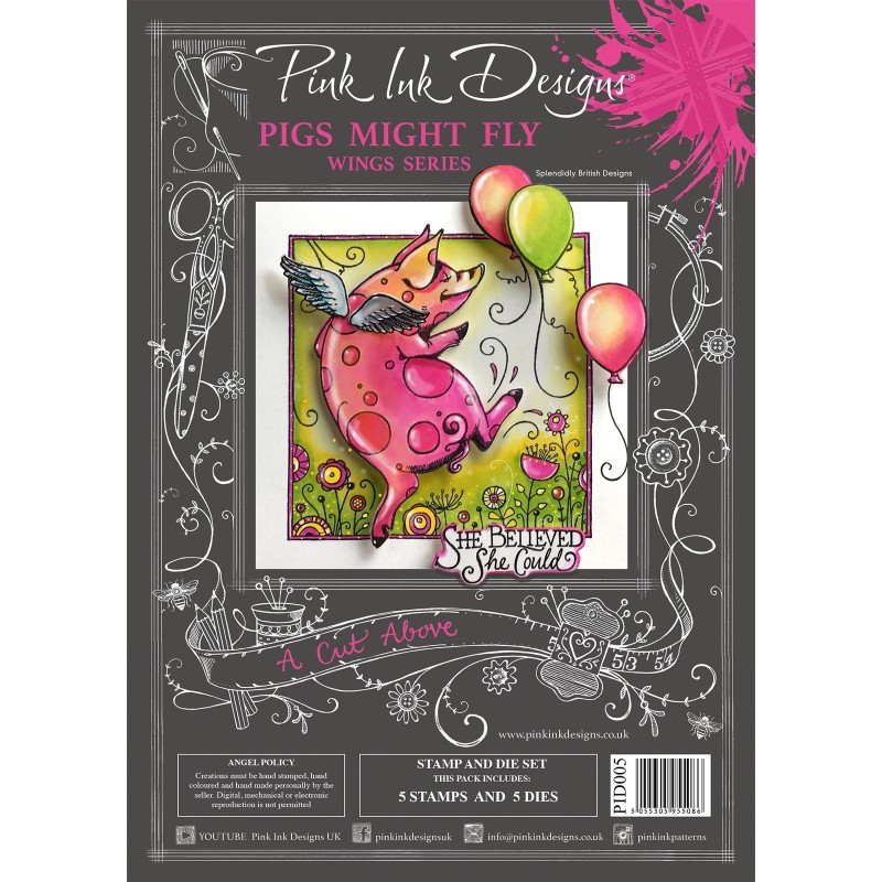 (PID005)Pink Ink Designs Clear stamp & dies pigs might fly