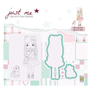 (JMSD001)Nellie's Shape Dies with clear stamp Girl with cat