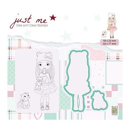 (JMSD001)Nellie's Shape Dies with clear stamp Girl with cat