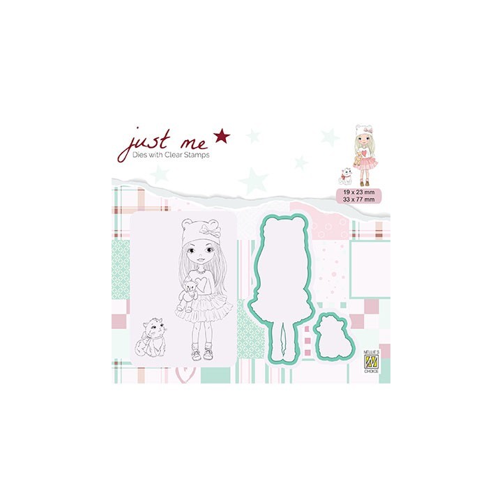 (JMSD001)Nellie's Shape Dies with clear stamp Girl with cat